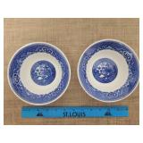 Two Willow Ware Blue Soup Bowls Royal China.