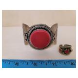 Boho Red Lapis Dome Cuff Bracelet with Marching