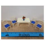 Renwal Doll House Table and Chairs with Rose Pot