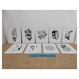 Nine Original Ink Etching Artwork On 8x11 Inch