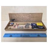 Old Etched Wooden Glove-Trinket Box with Contents