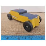 Yellow and Blue Pinewood Derby Roadster Style