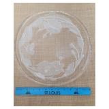 Handmade Glass Floral Etched Serving Platter. No