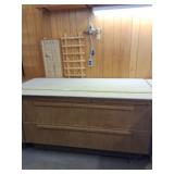 64 X 32 x 36 tall wood two drawer cabinet . Buyer