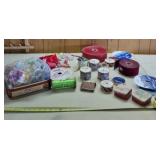 Rolls of ribbon and tins
