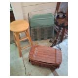 Picnic basket, stool, plant stand and chair