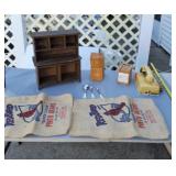 Red Bird pinto beans gunny sack, wooden shelf and