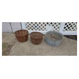 Galvanized Wash Tub and two bushel baskets