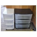Two Sterilite totes with drawer on rollers