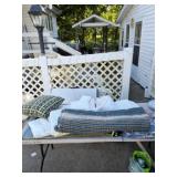 Curtains, heavy quilt and chair cushions