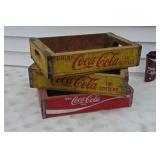 Three old wood Coca-Cola pop crates