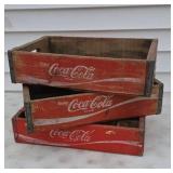 3 old Coca-Cola wood crates