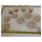 Pink Depression glass set , Doric & Pansy