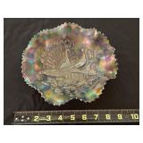 Carnival Glass Northwood Peacock Ruffled Bowl
