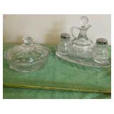 Uranium Fostoria Coin Glass Cruet and candy dish