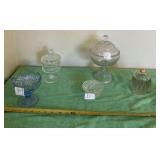 Early American glass dishes and blue glass