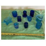 Blue glass toothpick holders