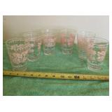 Set of six pink flower glasses