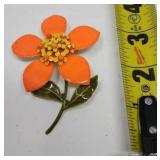 Neon Orange Enamel Flower Brooch