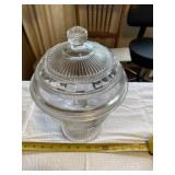 Clear glass pedestal dish with lid
