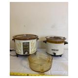 Rival and Crock Watcher crockpots, yello/brown