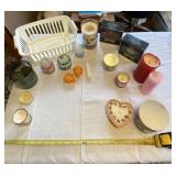 Candles, candle holders and basket