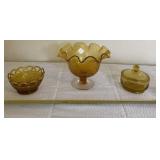 Vintage amber glass bowls and candy dish with lid