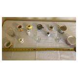 Tooth pick holder, tea mugs, shot glass and small