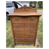 Red Oak 29.5 w x 54 t five drawer chest of drawers