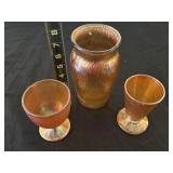 Vintage Carnival Glass Vase & Glasses