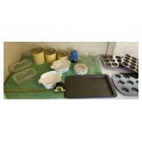 Wilton cookie sheet, muffin pans, tins, flower