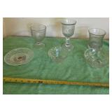 Etched glasses, candy dishes and Avon heart &