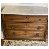 27.5 x 39 x 18.5 marble top three drawer wooden