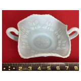 Fenton Butterfly Blue Satin Milk Glass Candy dish