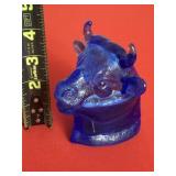 Cobalt Blue Bull Head Mustard Jar