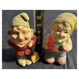 Gnomes- one on right is coin bank- chipped