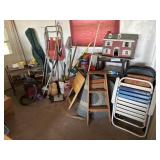 Wooden Ladder, Chairs, Rugs, Cleaning Supplies &