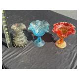 Empoli Italy Hobnail Vase & Fenton compotes