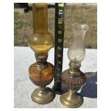 Amber glass Oil Lamps- chipped chimney base