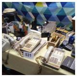 Assortment of old phones, office stuff ,alpine
