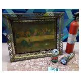 Antique last supper picture, flash light,fire