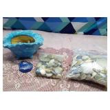 Seashells, shell decorations and rocks