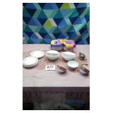 Assortment of corelle bowls and saucers and other