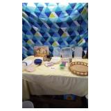 Lazy susan, assortment of lids and containers