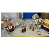 Christmas ornaments, penguin mugs, Santa and