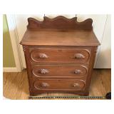 Antique Victorian Walnut Three Drawer Dresser-