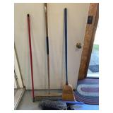 Brooms, car duster and screw in broom handle