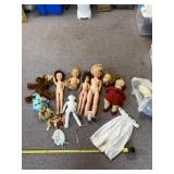 Dolls, stuffed animals and doll dress with hat
