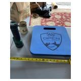 Seat cushion, flashlight and coffee mug
