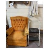 Orange chair and step stool